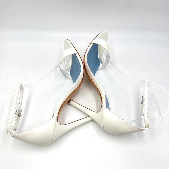 Schutz Size 8.5 Cadey Lee White Leather Minimalist Stiletto Heel Sandals Shoes - Picture 7 of 14